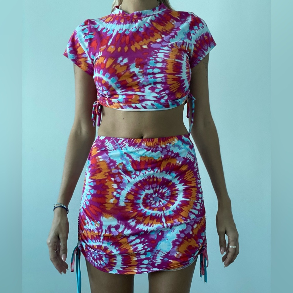 Dolls kill two piece set tie dye top and skirt